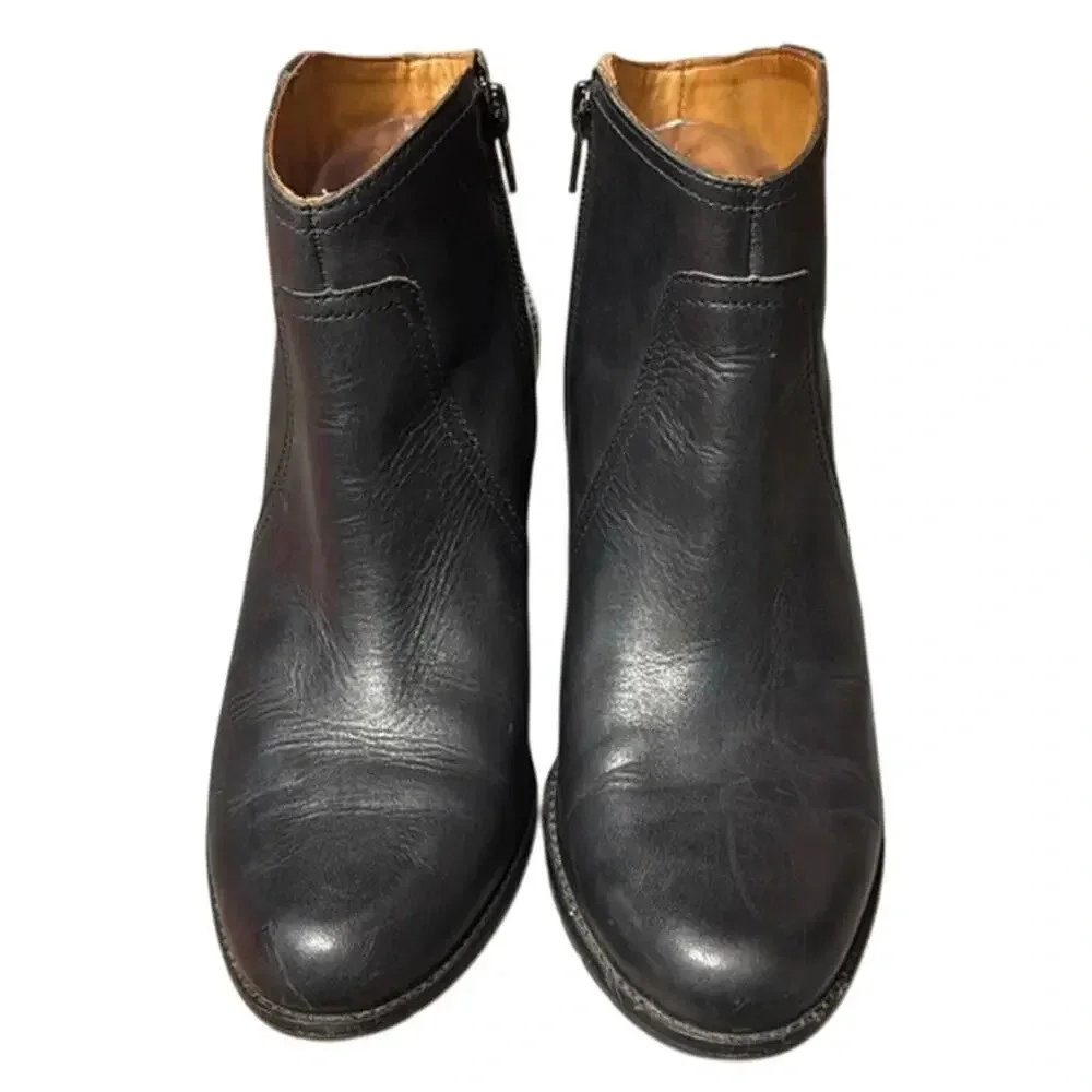 Women's LL Bean Black Ankle Boot Signature Leather Side Zip Heel Booties Size 8M